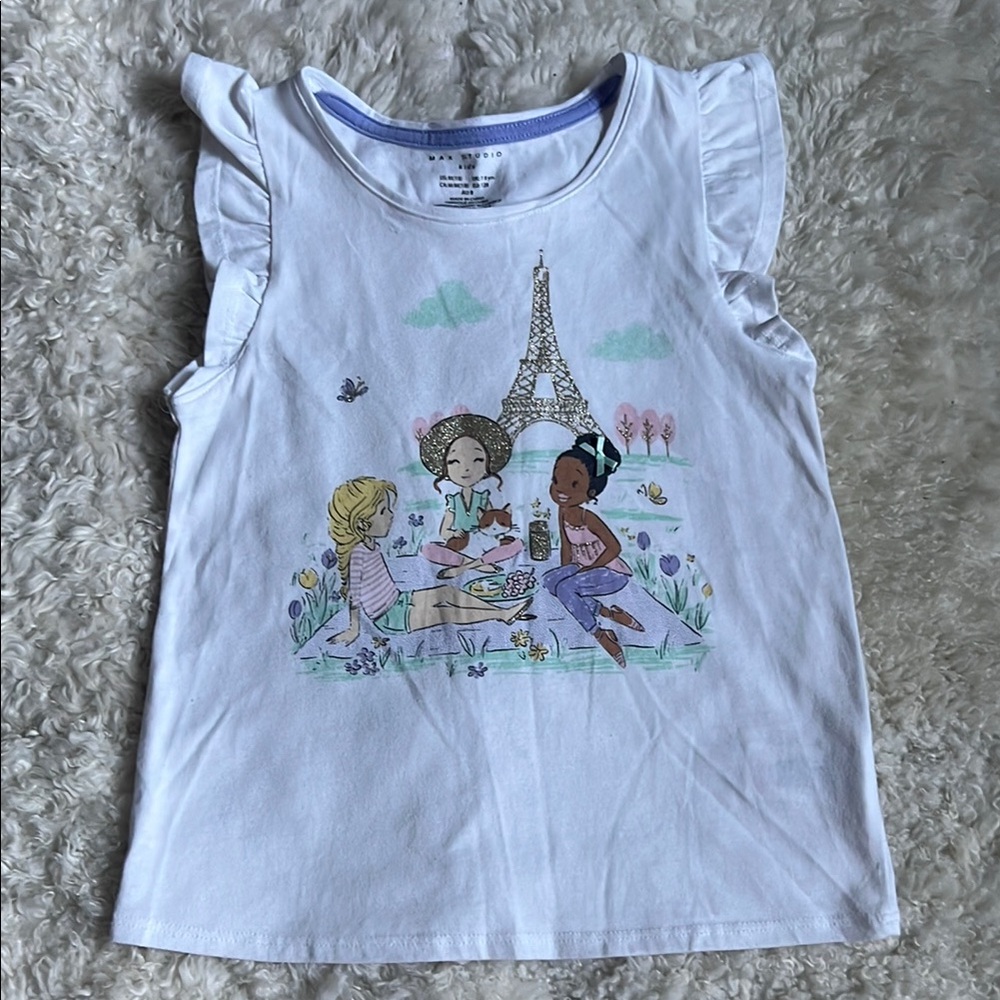 Girls' White Paris Graphic Top 7-8 Yrs